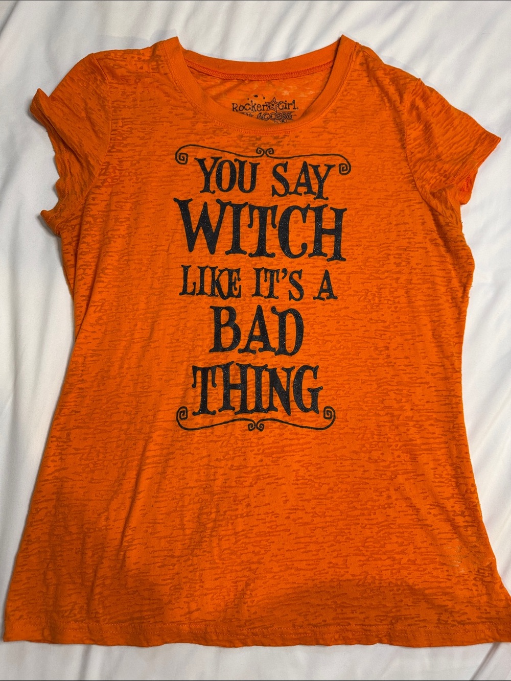 Rocker Girl Orange Graphic Tee - "You Say Witch Like It's A Bad Thing"